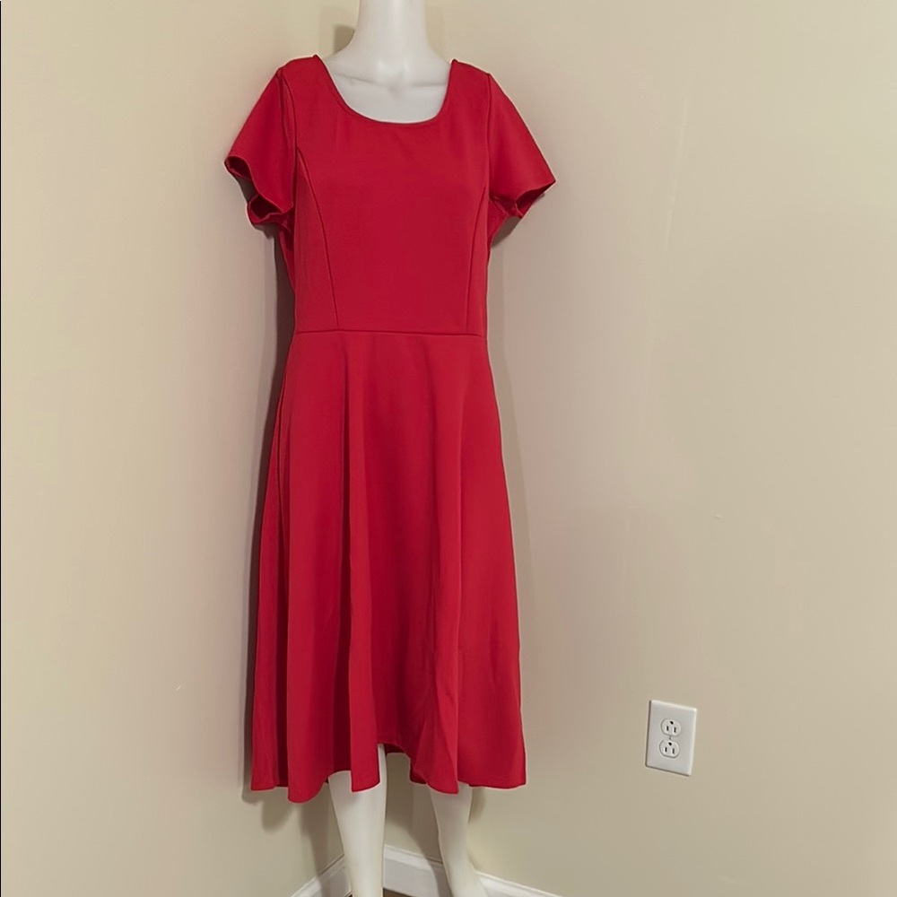 Red Flutter Sleeve A-Line Midi Dress